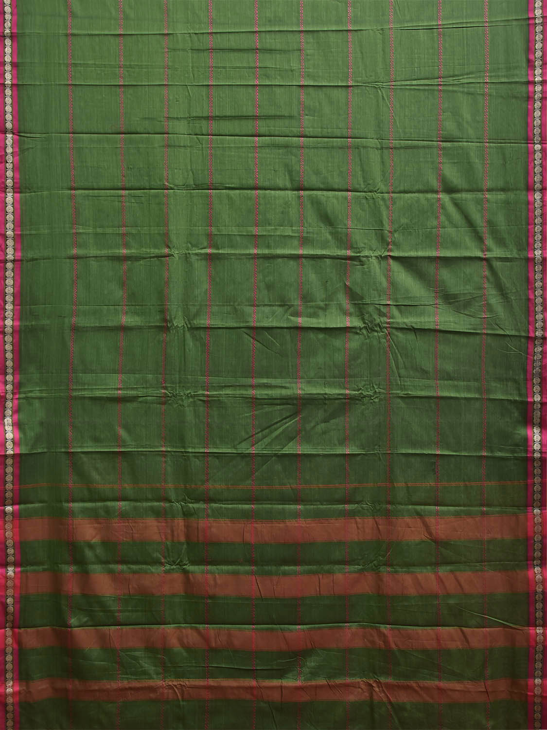 Green and Pink Narayanpet Cotton Saree with Strips Design No Blouse np1445