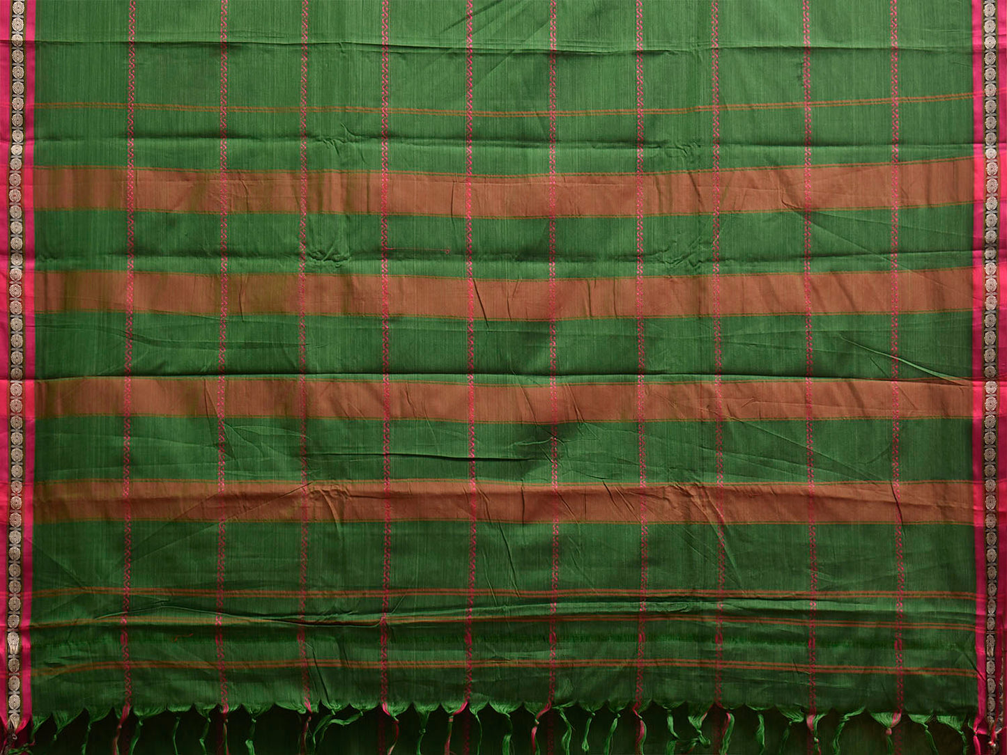 Green and Pink Narayanpet Cotton Saree with Strips Design No Blouse np1445
