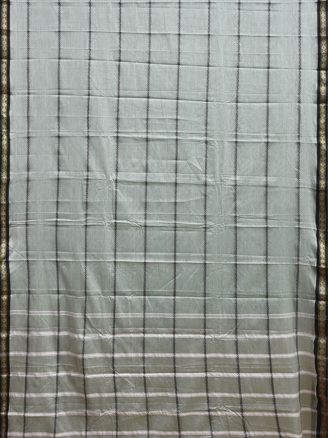 Sea Green and Black Narayanpet Cotton Saree with Strips Design No Blouse np1446