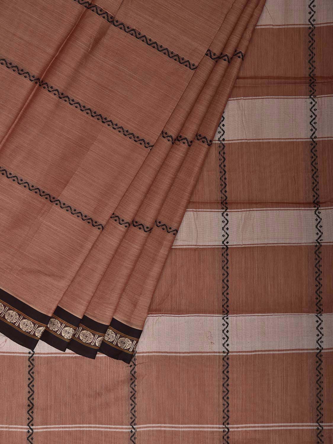 Light Fawn and Black Narayanpet Cotton Saree with Strips Design No Blouse np1447