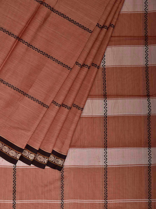 Light Fawn and Black Narayanpet Cotton Saree with Strips Design No Blouse np1447