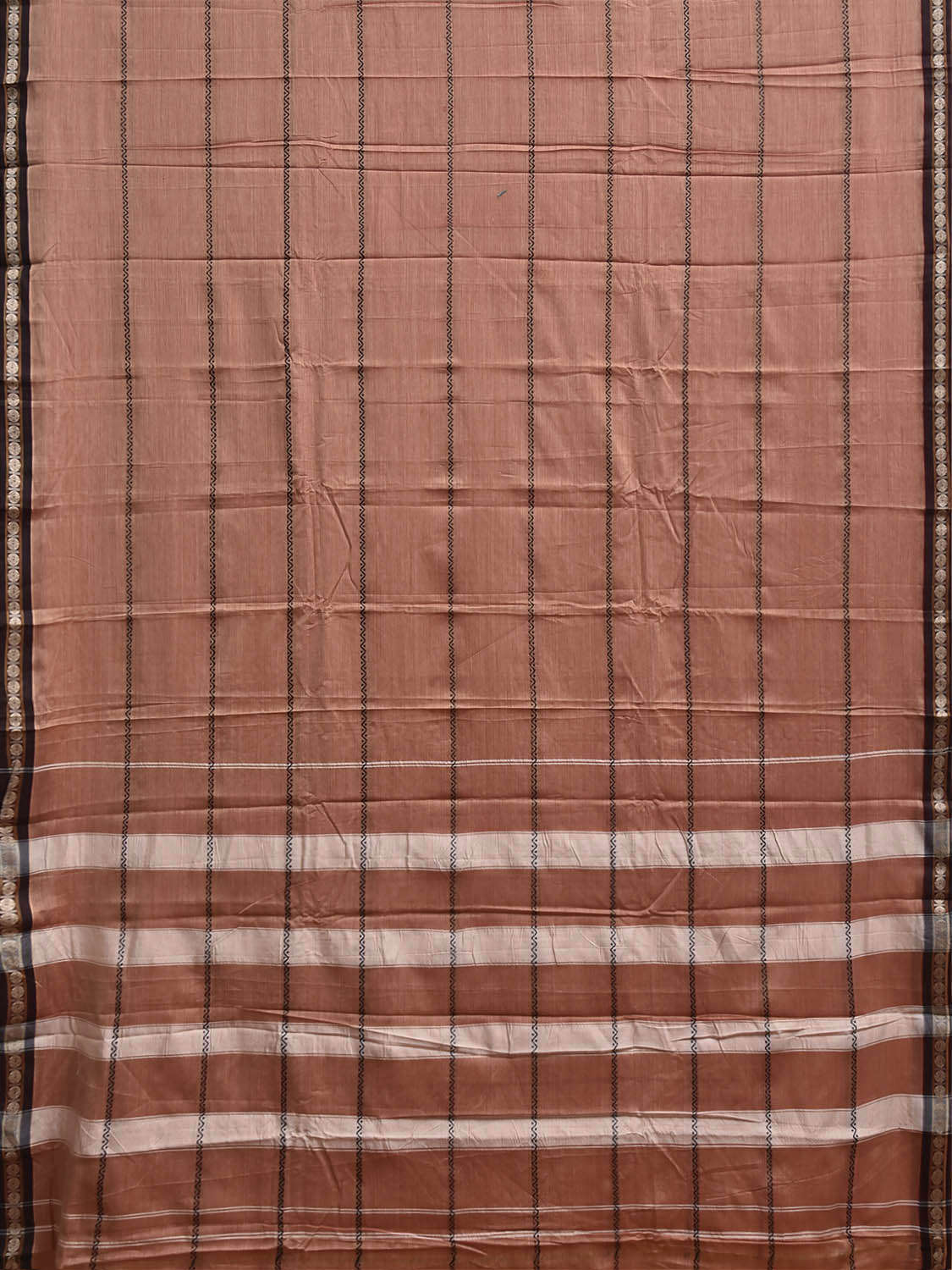 Light Fawn and Black Narayanpet Cotton Saree with Strips Design No Blouse np1447