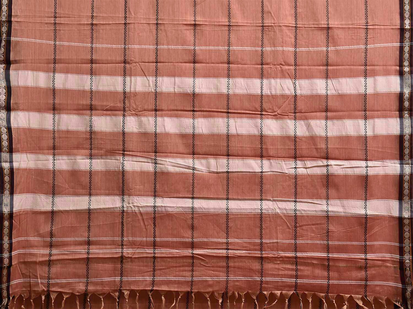 Light Fawn and Black Narayanpet Cotton Saree with Strips Design No Blouse np1447