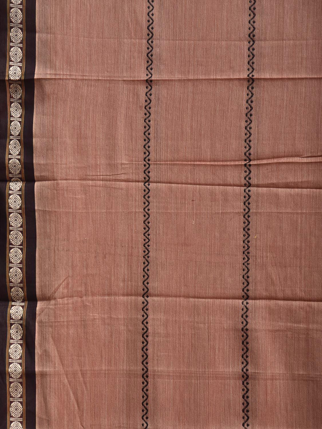 Light Fawn and Black Narayanpet Cotton Saree with Strips Design No Blouse np1447