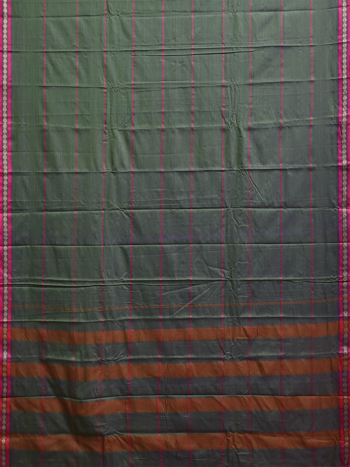 Dark Green and Pink Narayanpet Cotton Saree with Strips Design No Blouse np1448