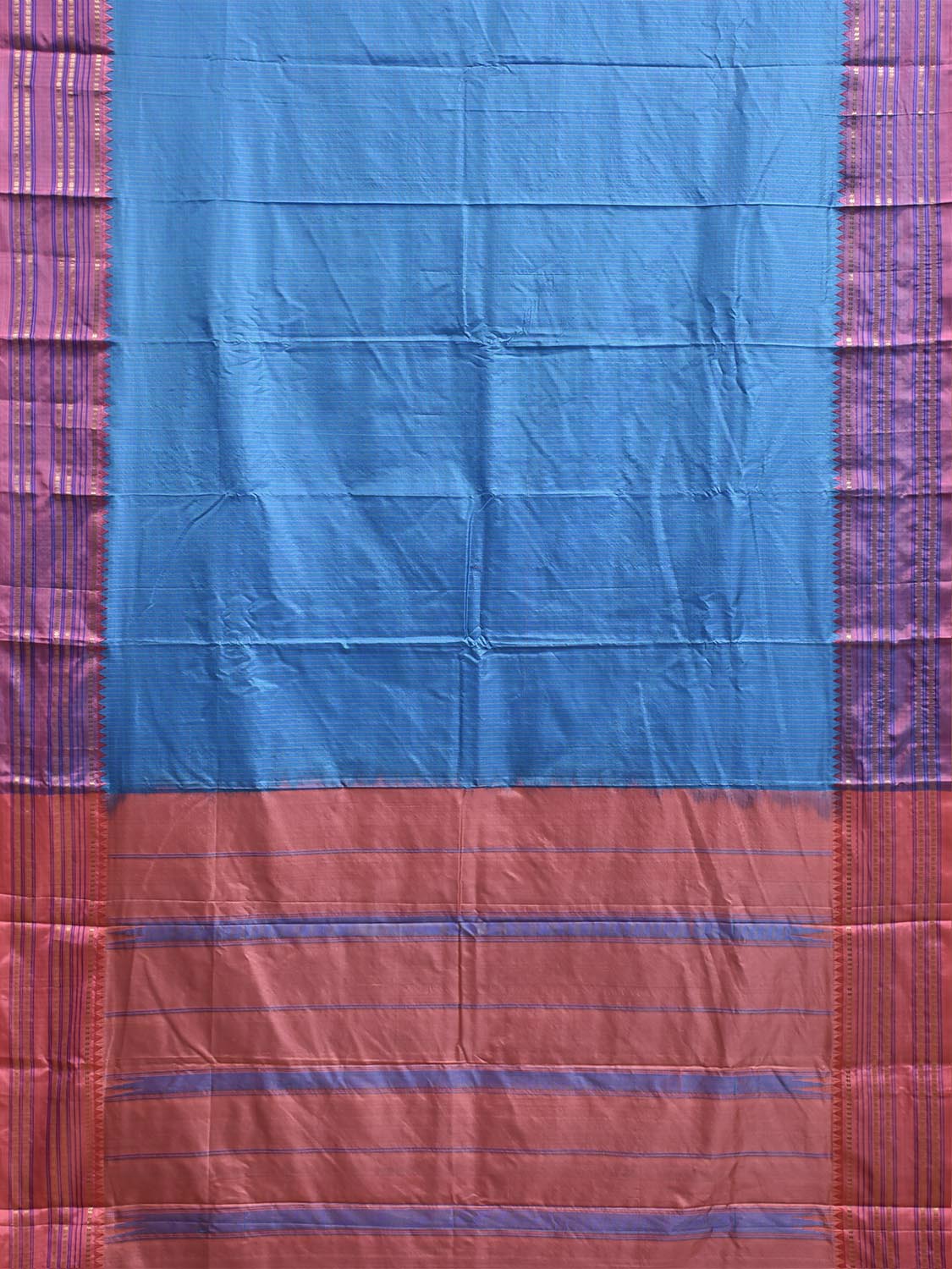 Blue and Peach Narayanpet Silk Saree with Checks Design np1449