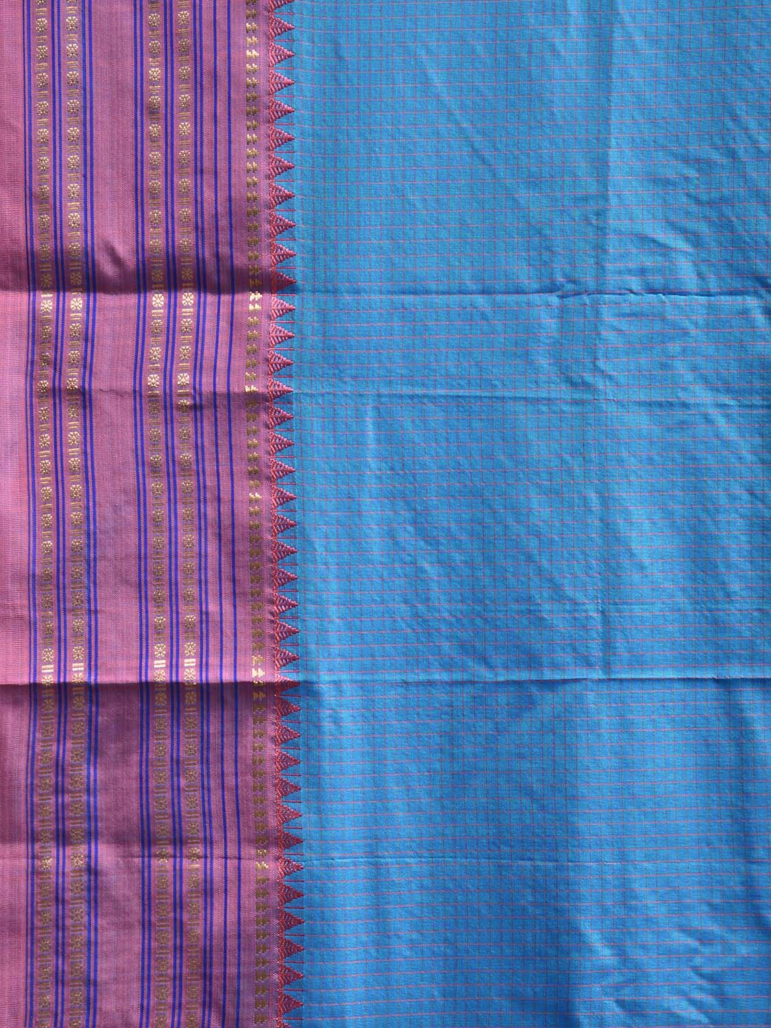 Blue and Peach Narayanpet Silk Saree with Checks Design np1449