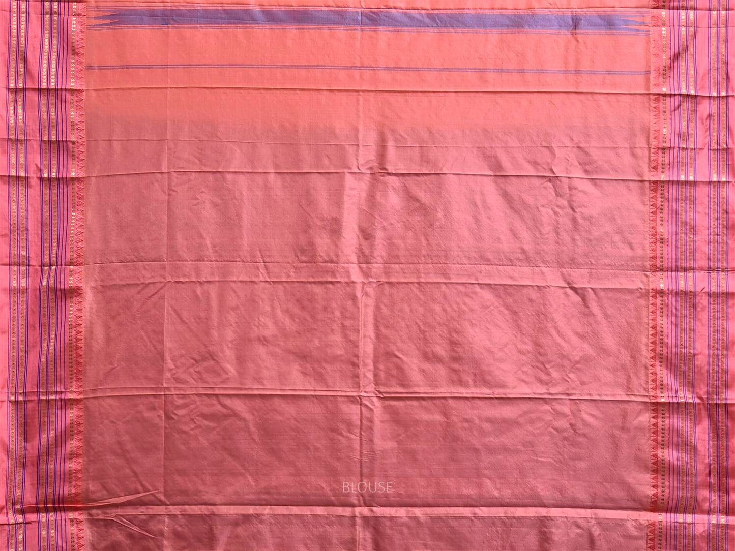 Blue and Peach Narayanpet Silk Saree with Checks Design np1449