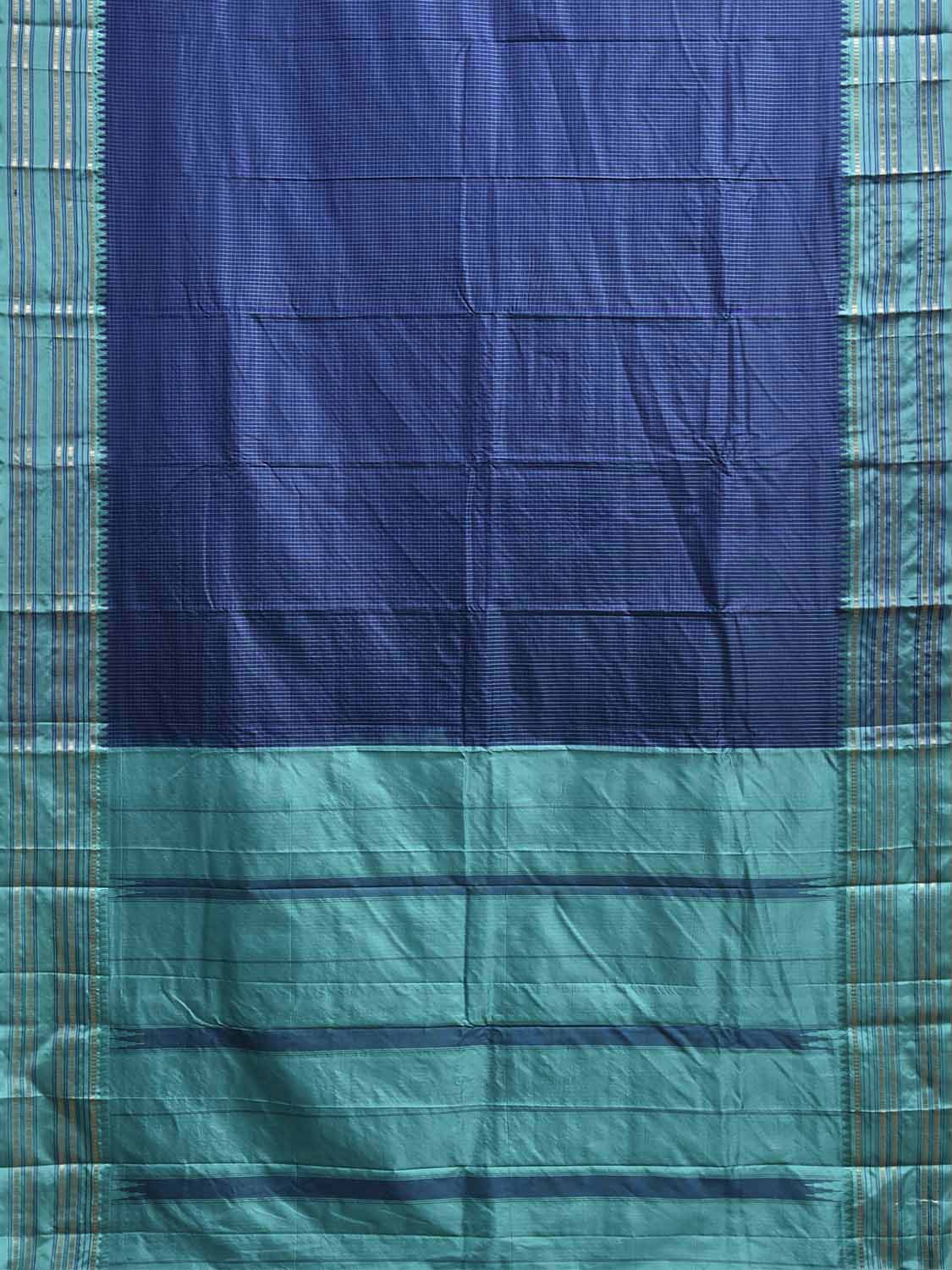 Dark Blue and Turquoise Narayanpet Silk Saree with Checks Design np1451