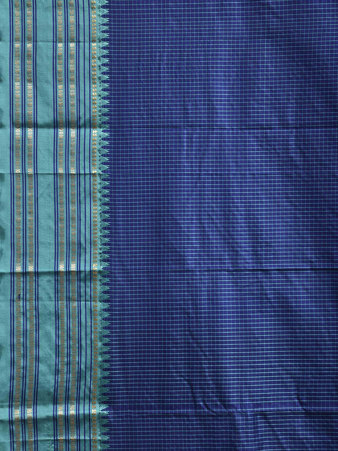 Dark Blue and Turquoise Narayanpet Silk Saree with Checks Design np1451