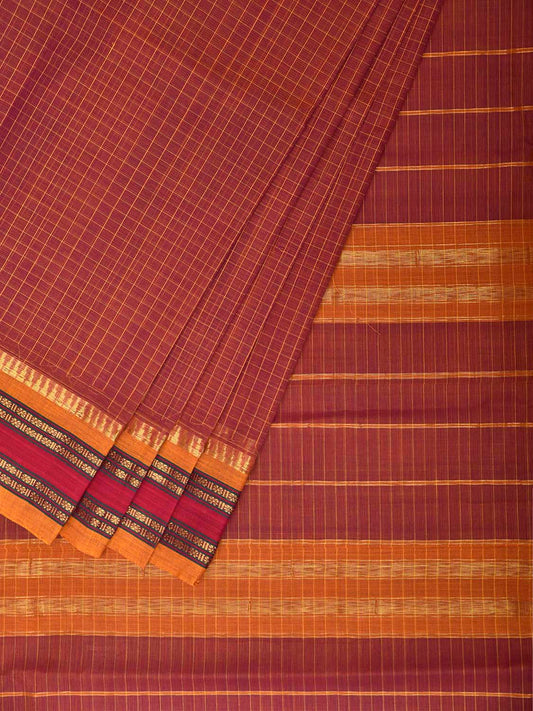 Rust and Yellow Narayanpet Cotton Handloom Saree with Checks Design No Blouse np1452