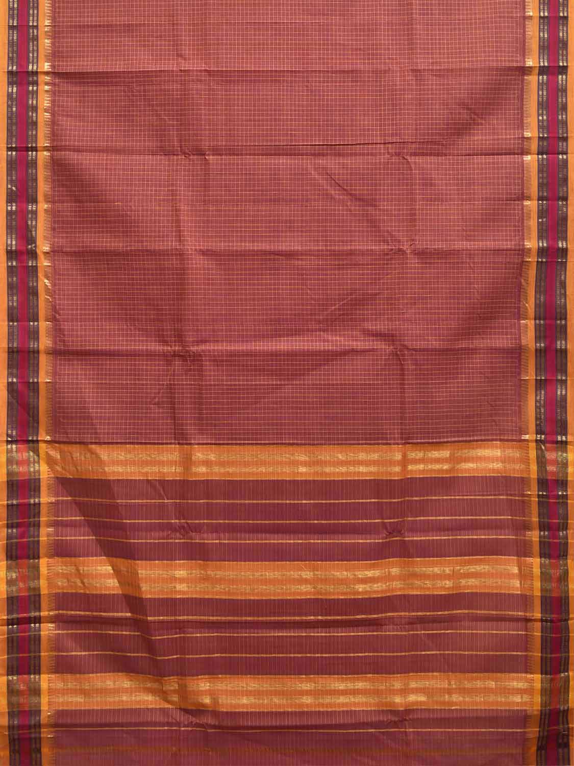 Rust and Yellow Narayanpet Cotton Handloom Saree with Checks Design No Blouse np1452