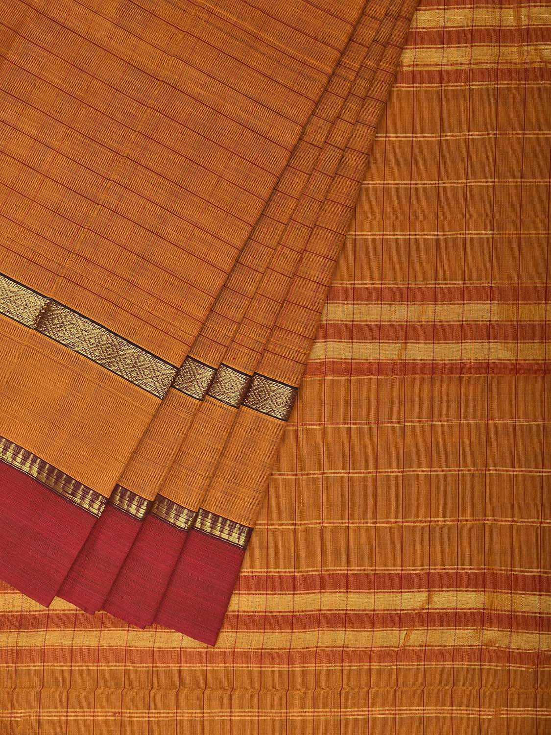 Orange and Red Narayanpet Cotton Handloom Saree with Strips and Big Border Design No Blouse np1454