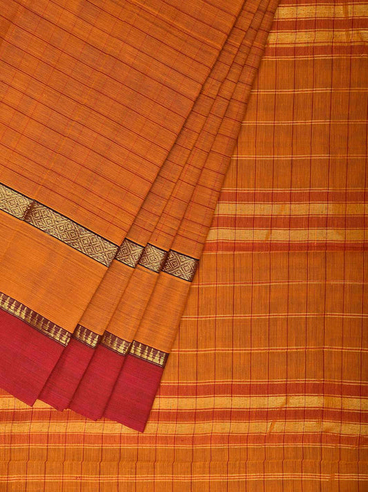 Orange and Red Narayanpet Cotton Handloom Saree with Strips and Big Border Design No Blouse np1454