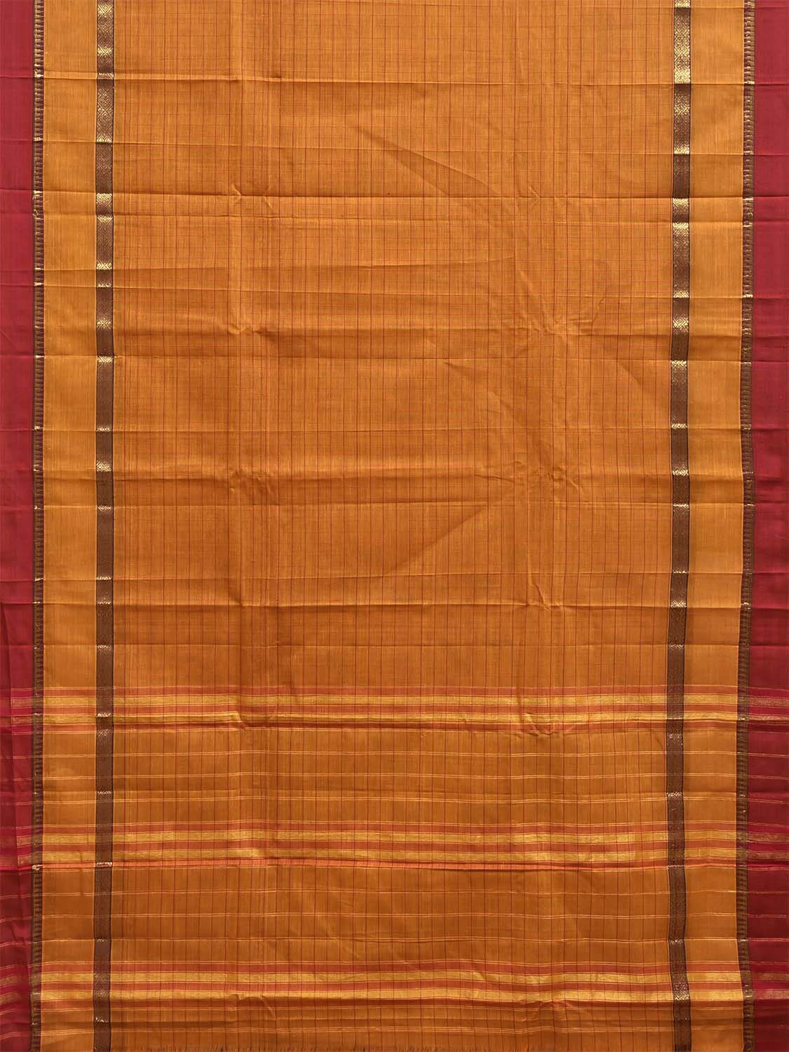 Orange and Red Narayanpet Cotton Handloom Saree with Strips and Big Border Design No Blouse np1454