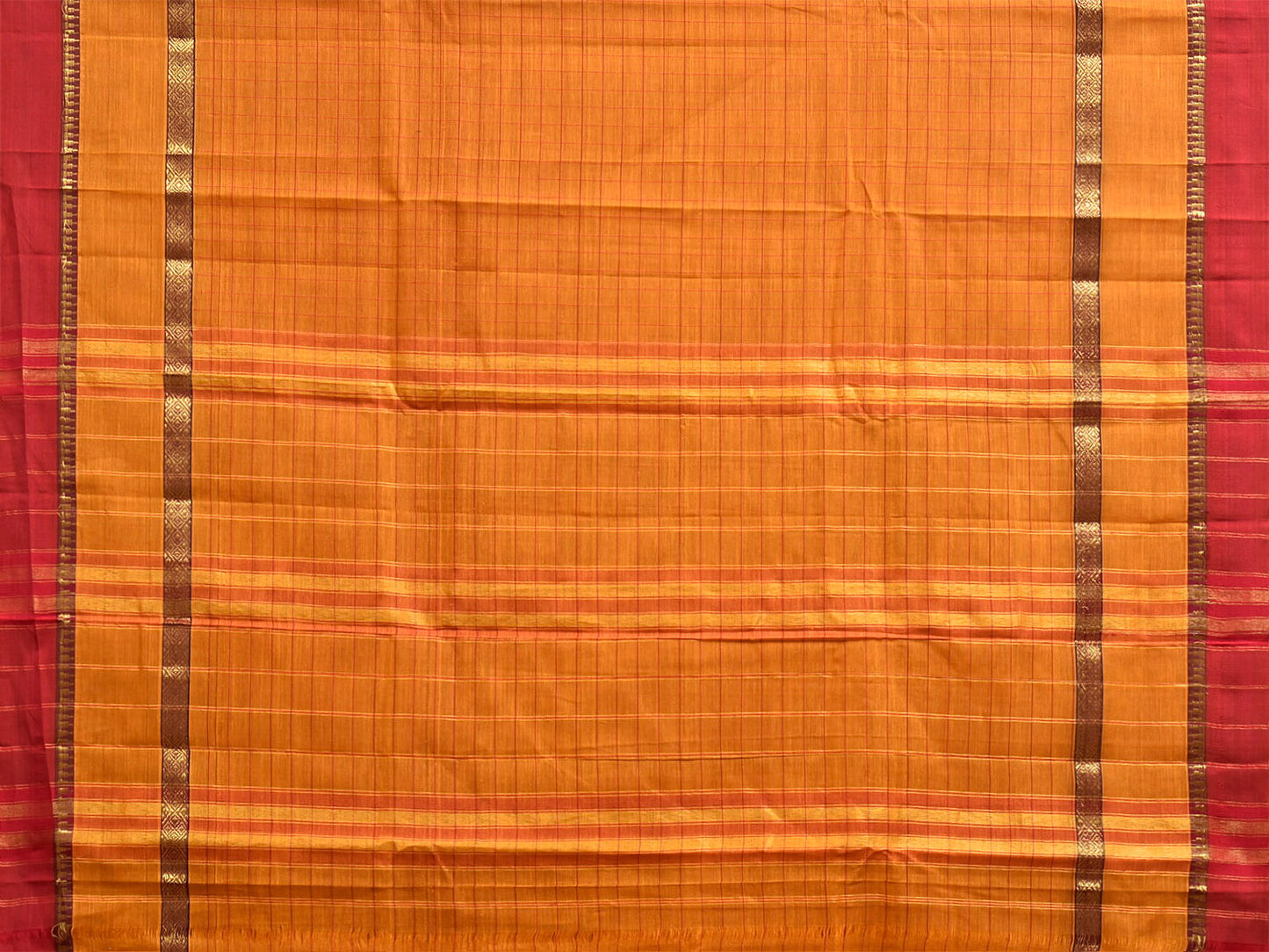 Orange and Red Narayanpet Cotton Handloom Saree with Strips and Big Border Design No Blouse np1454