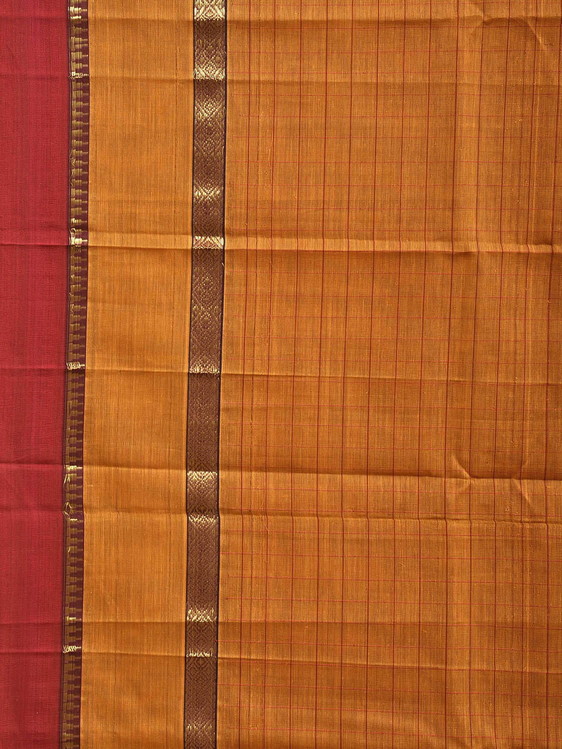 Orange and Red Narayanpet Cotton Handloom Saree with Strips and Big Border Design No Blouse np1454