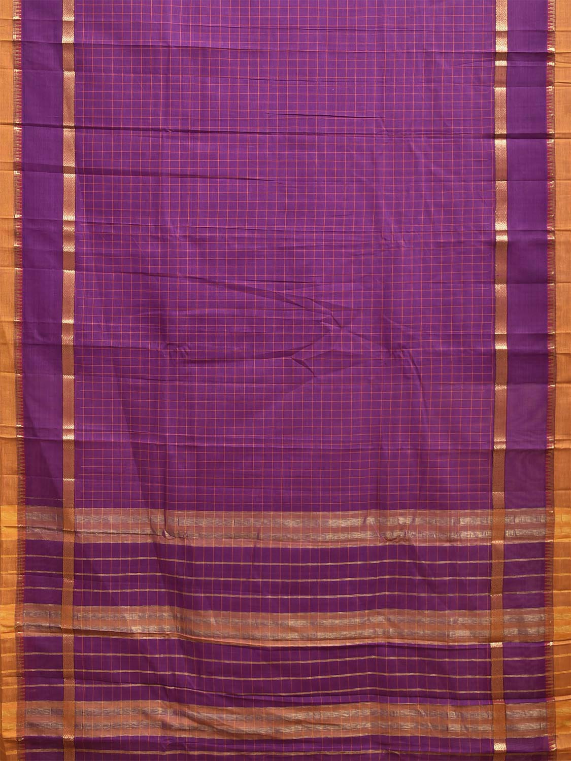 Purple and Yellow Narayanpet Cotton Handloom Saree with Big Checks and Border Design No Blouse np1455