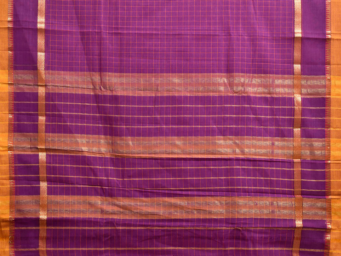Purple and Yellow Narayanpet Cotton Handloom Saree with Big Checks and Border Design No Blouse np1455