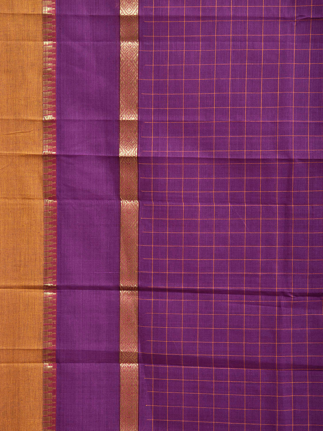 Purple and Yellow Narayanpet Cotton Handloom Saree with Big Checks and Border Design No Blouse np1455