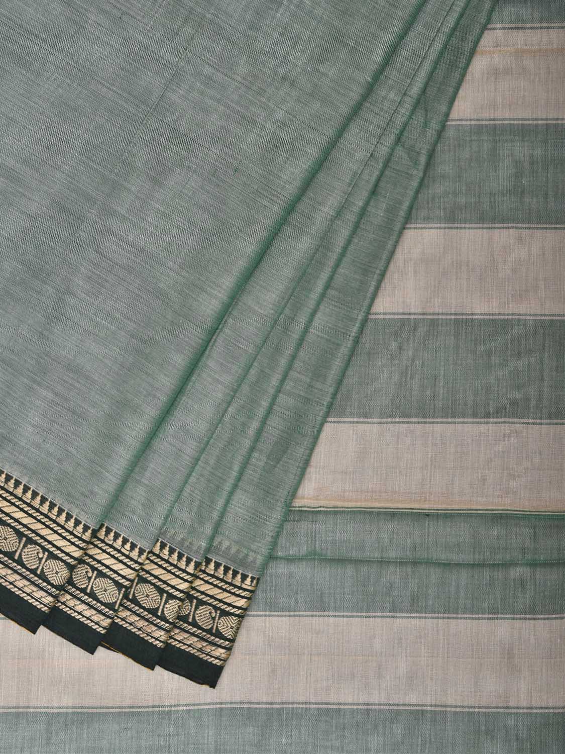 Sea Green Narayanpet Cotton Plain Saree with Strips Pallu Design No Blouse np1456