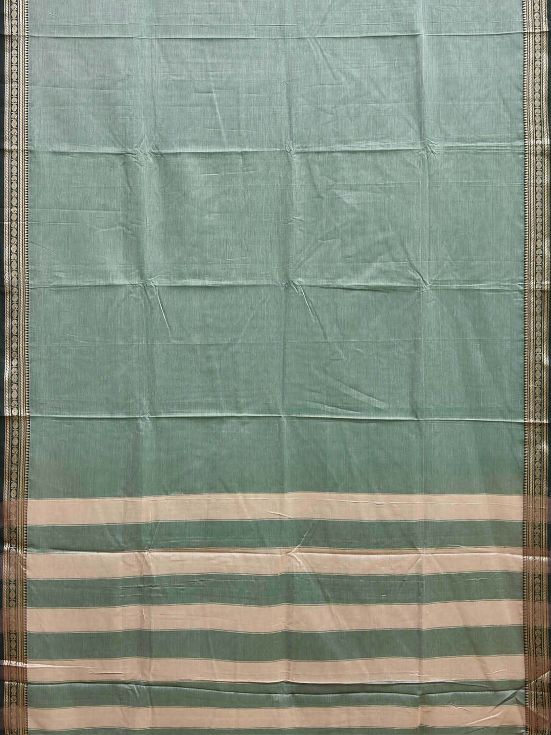 Sea Green Narayanpet Cotton Plain Saree with Strips Pallu Design No Blouse np1456