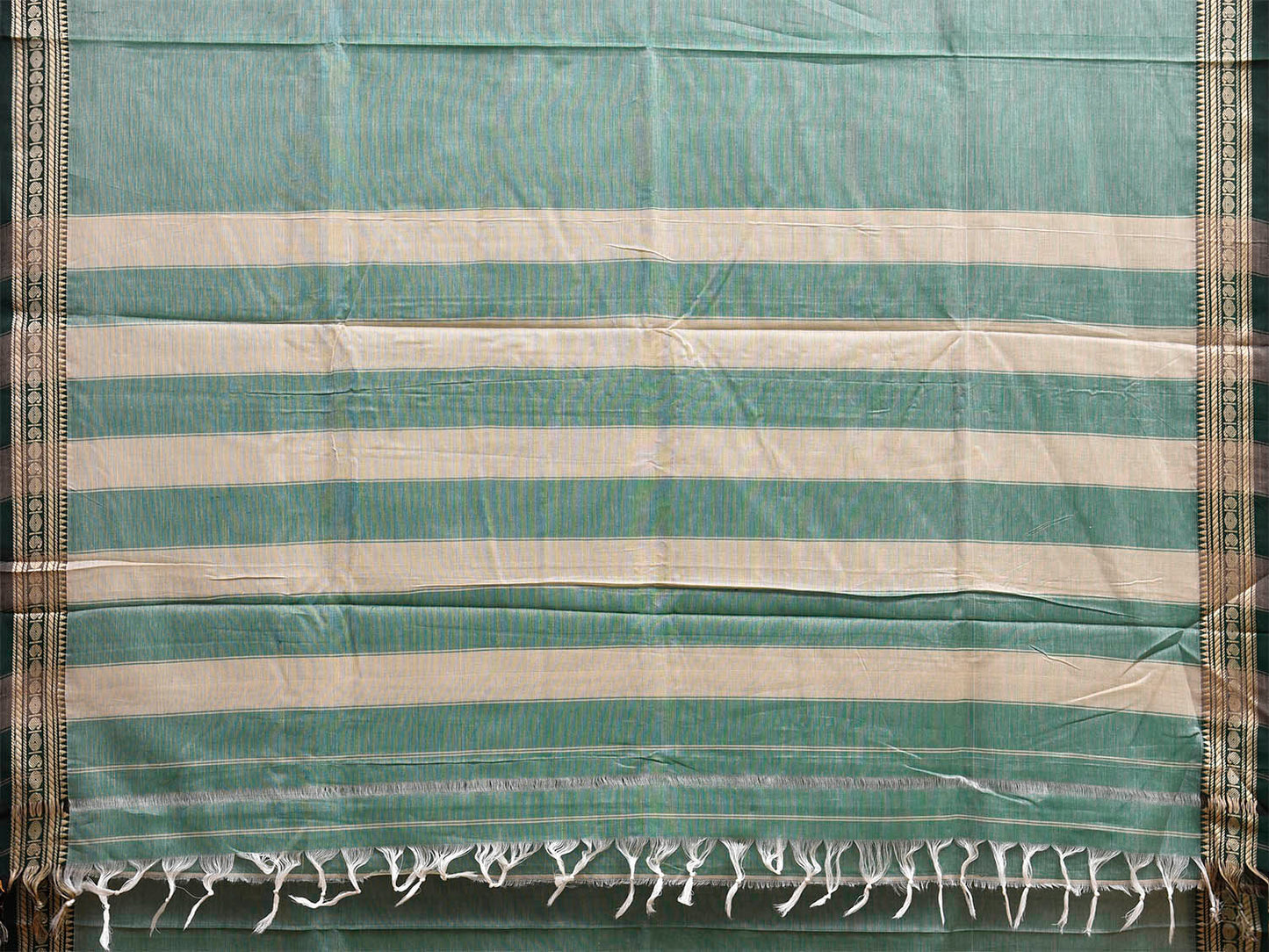 Sea Green Narayanpet Cotton Plain Saree with Strips Pallu Design No Blouse np1456