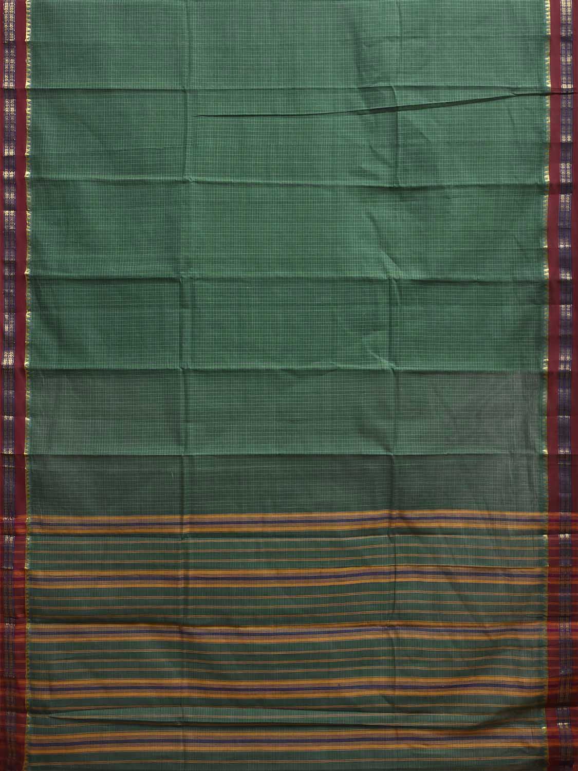Green and Red Narayanpet Cotton Handloom Saree with Checks Design No Blouse np1457