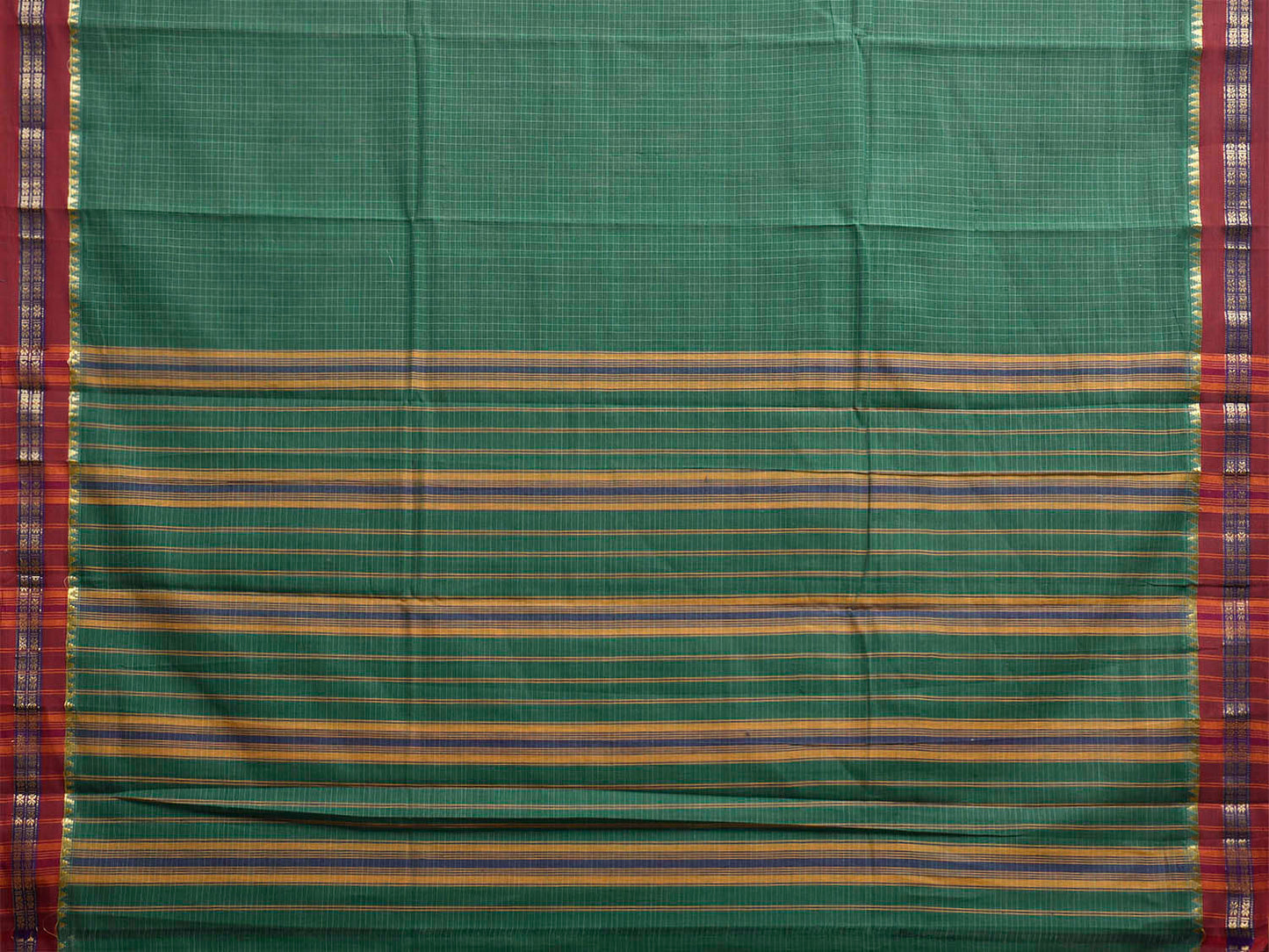 Green and Red Narayanpet Cotton Handloom Saree with Checks Design No Blouse np1457