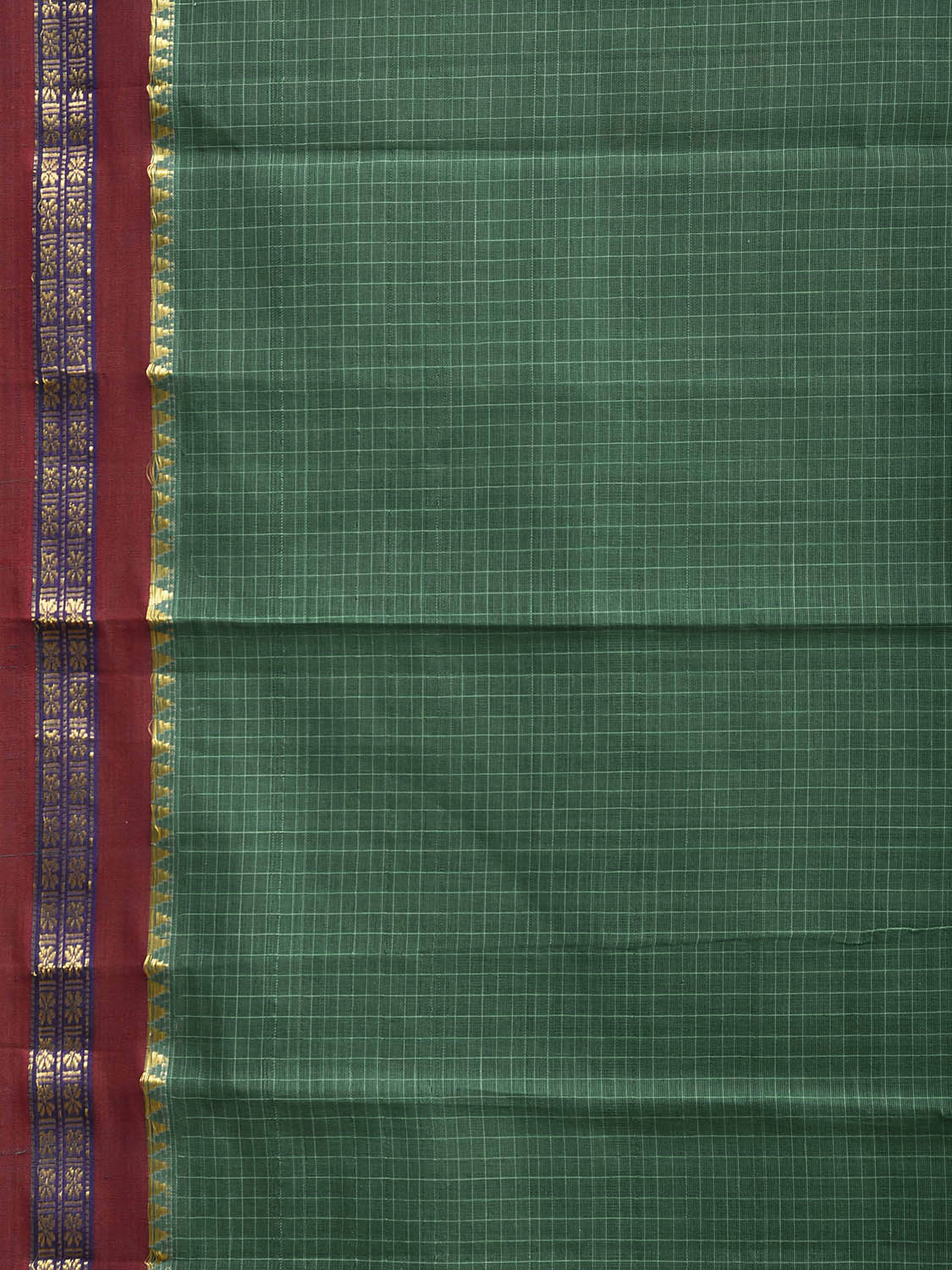 Green and Red Narayanpet Cotton Handloom Saree with Checks Design No Blouse np1457