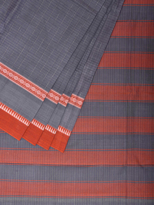 Grey and Orange Narayanpet Cotton Handloom Saree with Strips Pallu and Big Border Design No Blouse np1458