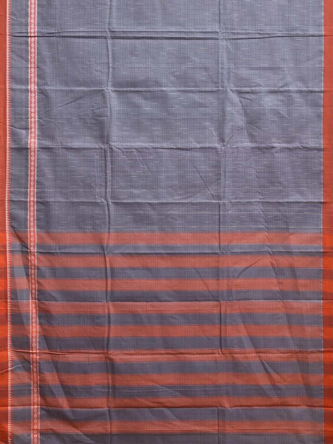 Grey and Orange Narayanpet Cotton Handloom Saree with Strips Pallu and Big Border Design No Blouse np1458