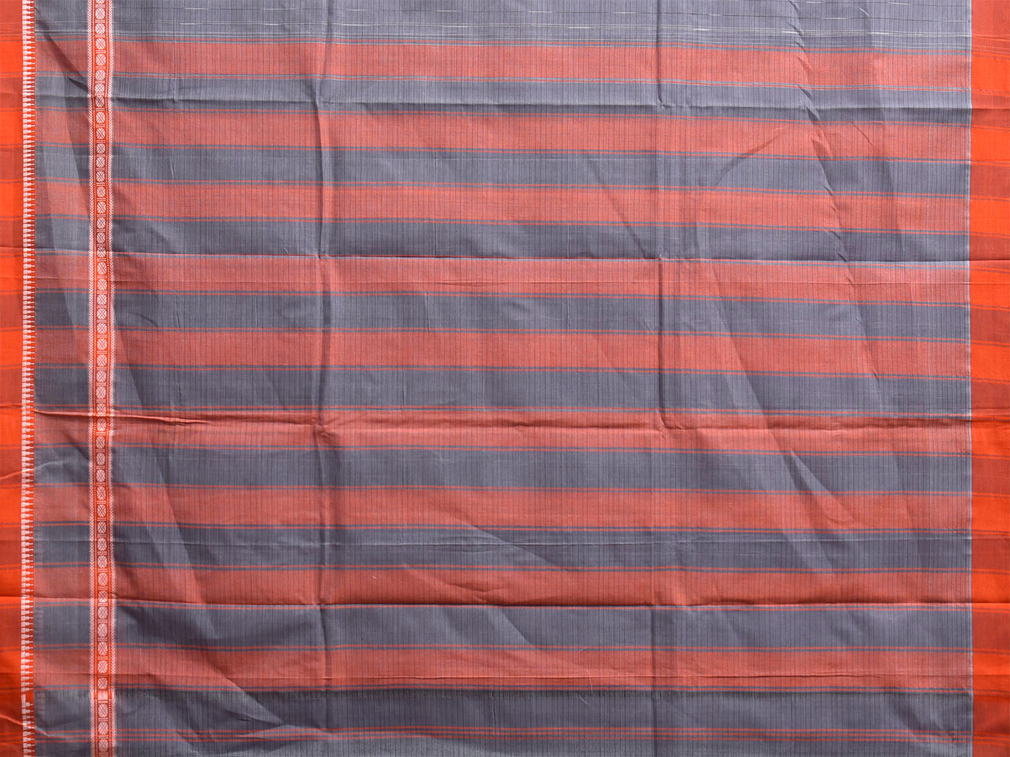 Grey and Orange Narayanpet Cotton Handloom Saree with Strips Pallu and Big Border Design No Blouse np1458