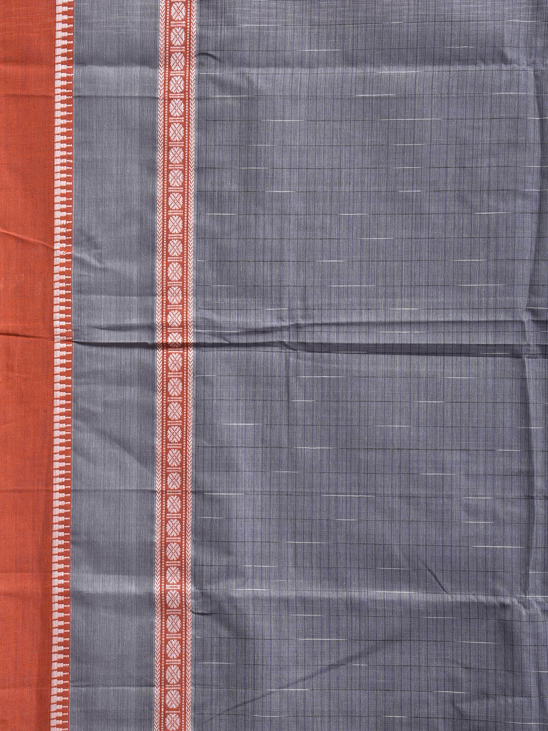 Grey and Orange Narayanpet Cotton Handloom Saree with Strips Pallu and Big Border Design No Blouse np1458