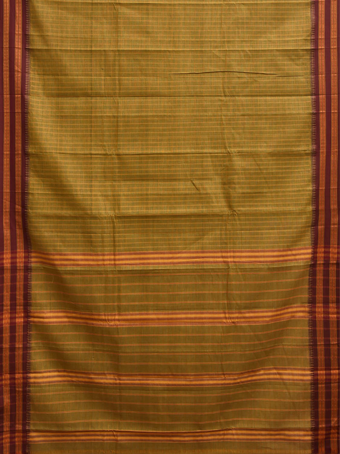 Olive and Maroon Narayanpet Cotton Handloom Saree with Checks Design No Blouse np1459