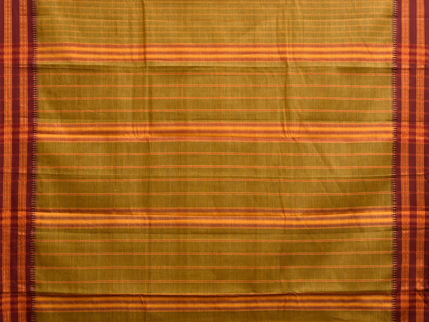 Olive and Maroon Narayanpet Cotton Handloom Saree with Checks Design No Blouse np1459