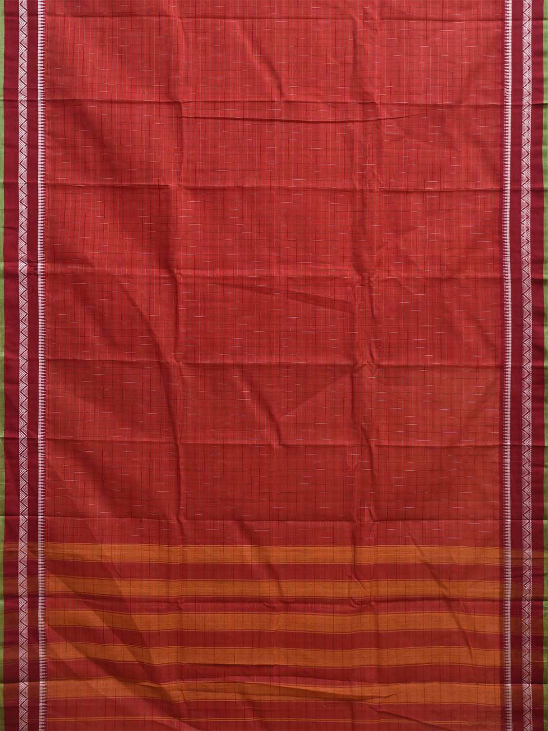 Red and Orange Narayanpet Cotton Handloom Saree with Strips Body and Pallu Design No Blouse np1460