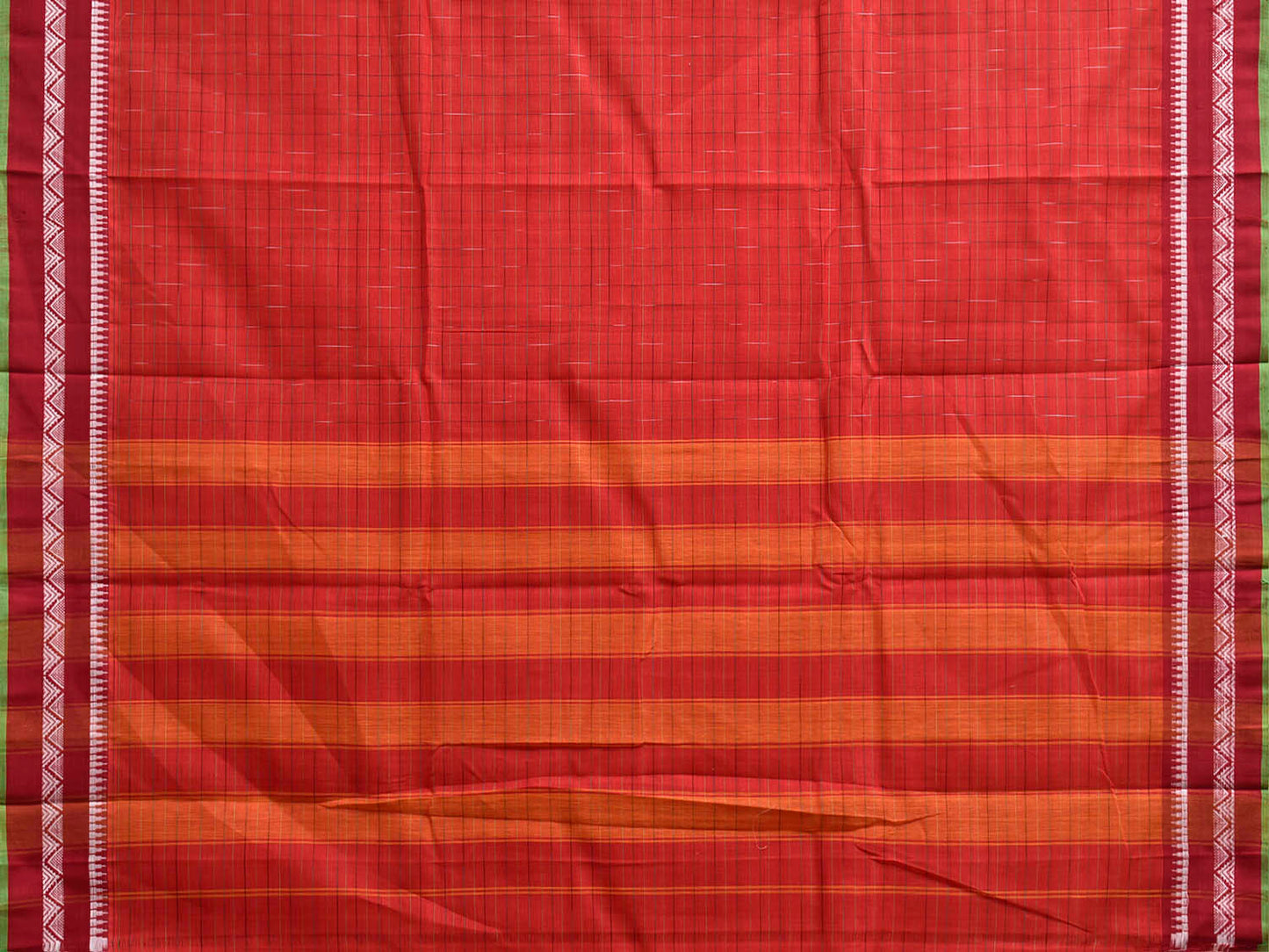 Red and Orange Narayanpet Cotton Handloom Saree with Strips Body and Pallu Design No Blouse np1460
