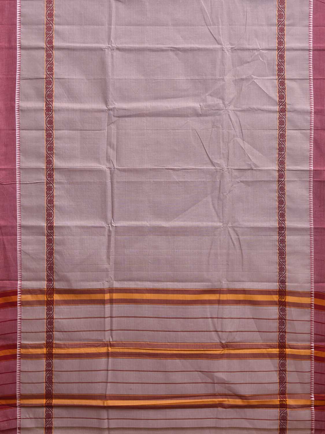 Light Grey and Dark Red Narayanpet Cotton Handloom Saree with Strips and Big Border Design No Blouse np1461