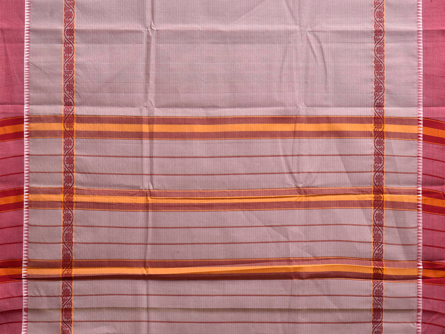 Light Grey and Dark Red Narayanpet Cotton Handloom Saree with Strips and Big Border Design No Blouse np1461