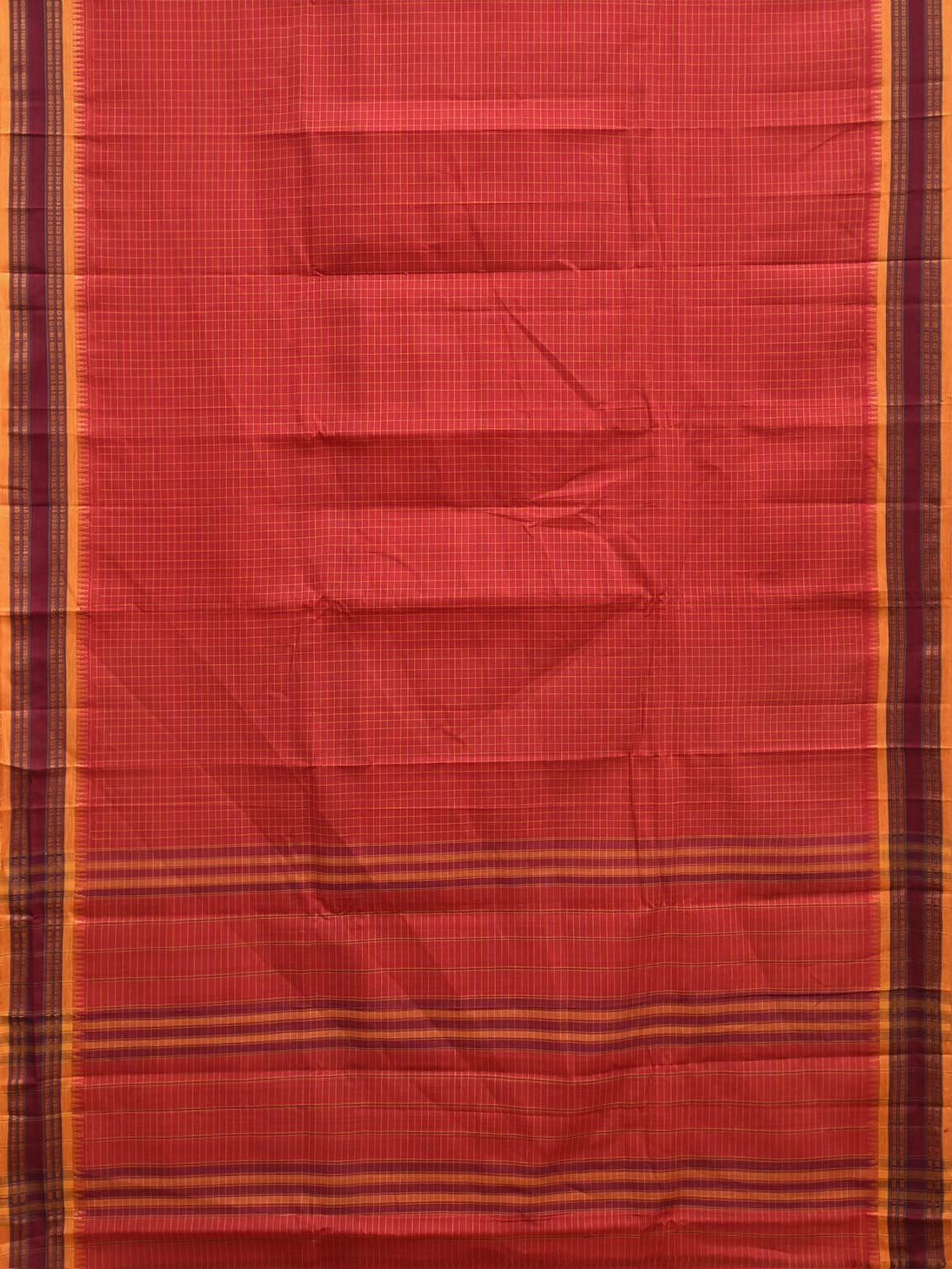 Red and Yellow Narayanpet Cotton Handloom Saree with Checks Design No Blouse np1462