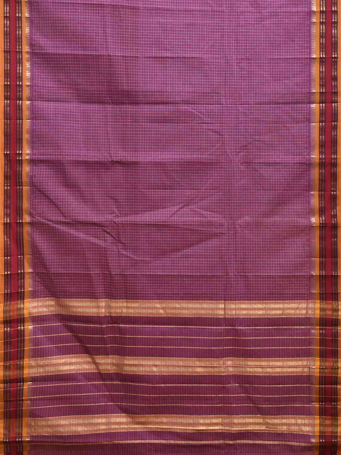 Purple and Yellow Narayanpet Cotton Handloom Saree with Checks Design No Blouse np1463
