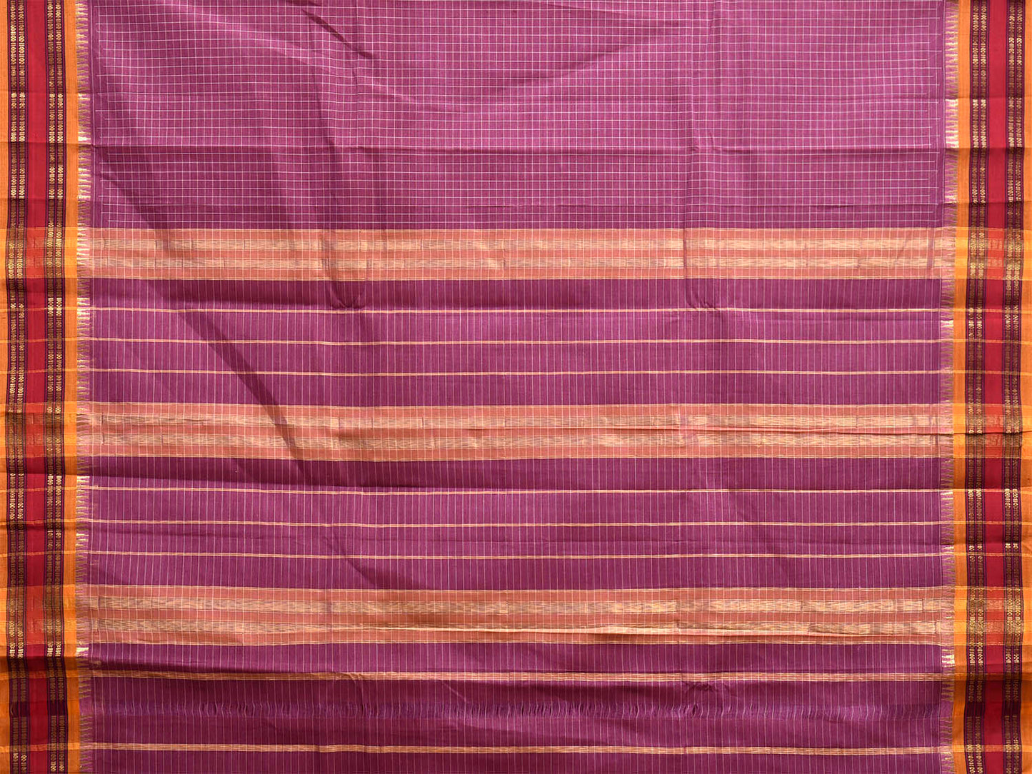 Purple and Yellow Narayanpet Cotton Handloom Saree with Checks Design No Blouse np1463