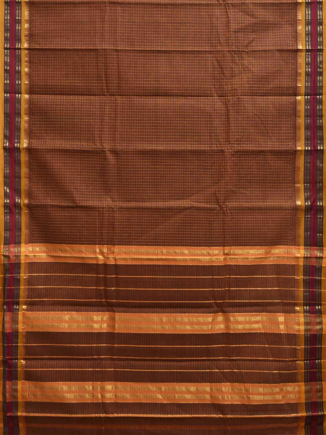 Dark Fawn and Yellow Narayanpet Cotton Handloom Saree with Checks Design No Blouse np1464