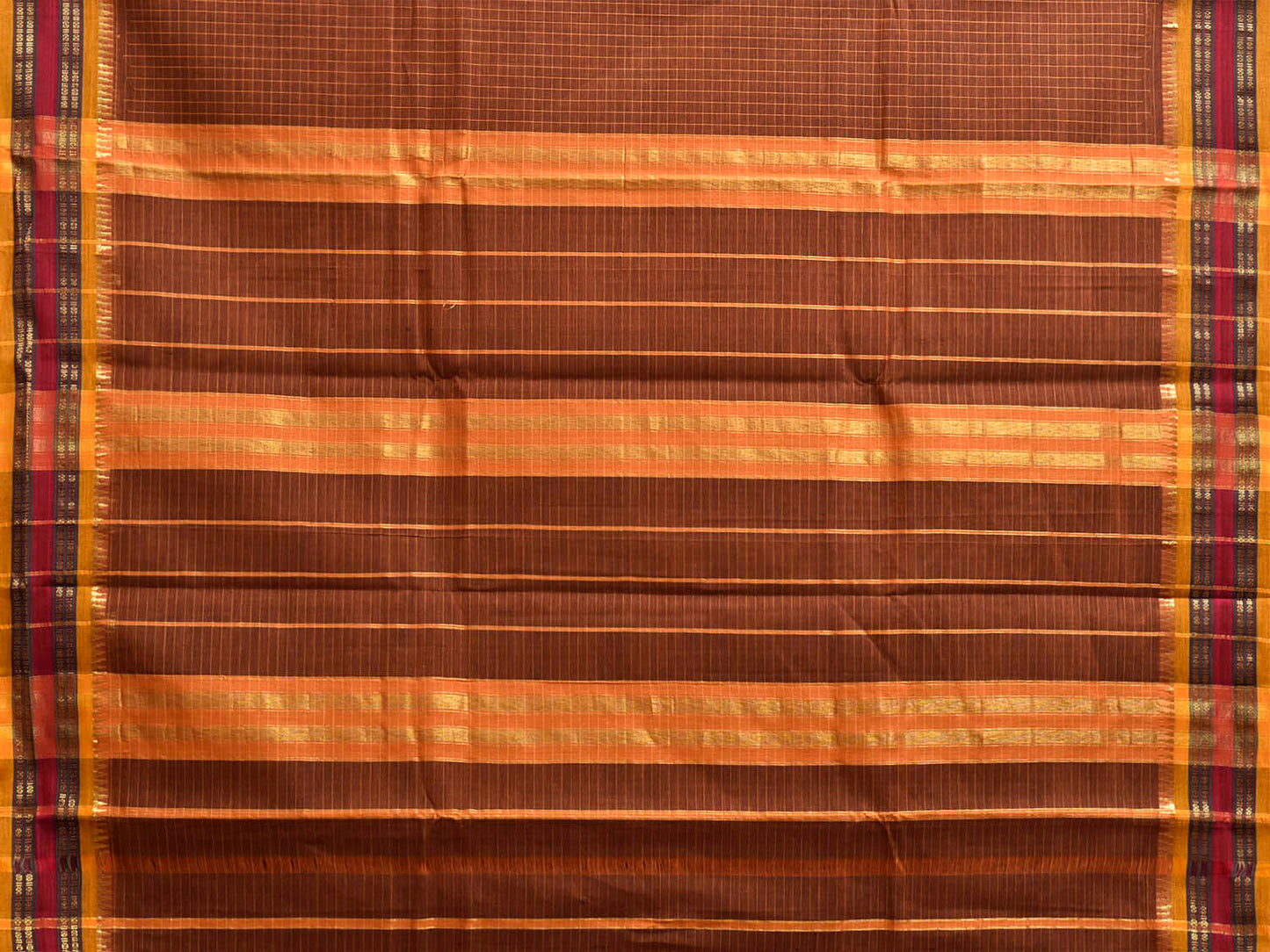 Dark Fawn and Yellow Narayanpet Cotton Handloom Saree with Checks Design No Blouse np1464