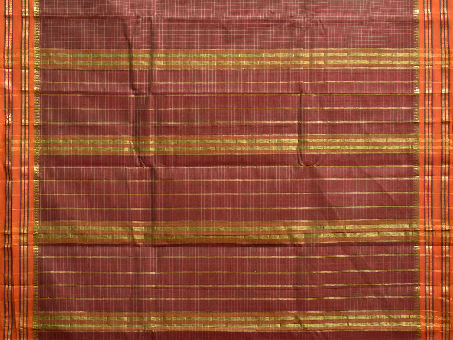 Dark Rust and Orange Narayanpet Cotton Handloom Saree with Checks Design No Blouse np1466