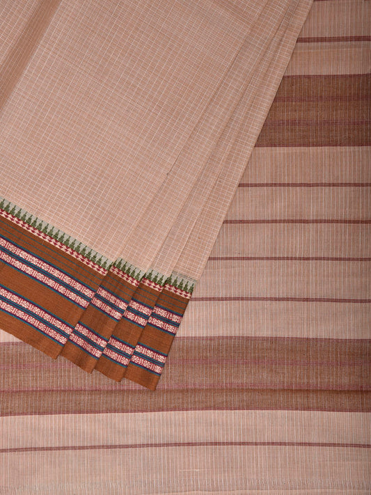 White and Olive Narayanpet Cotton Handloom Saree with Checks Design No Blouse np1467