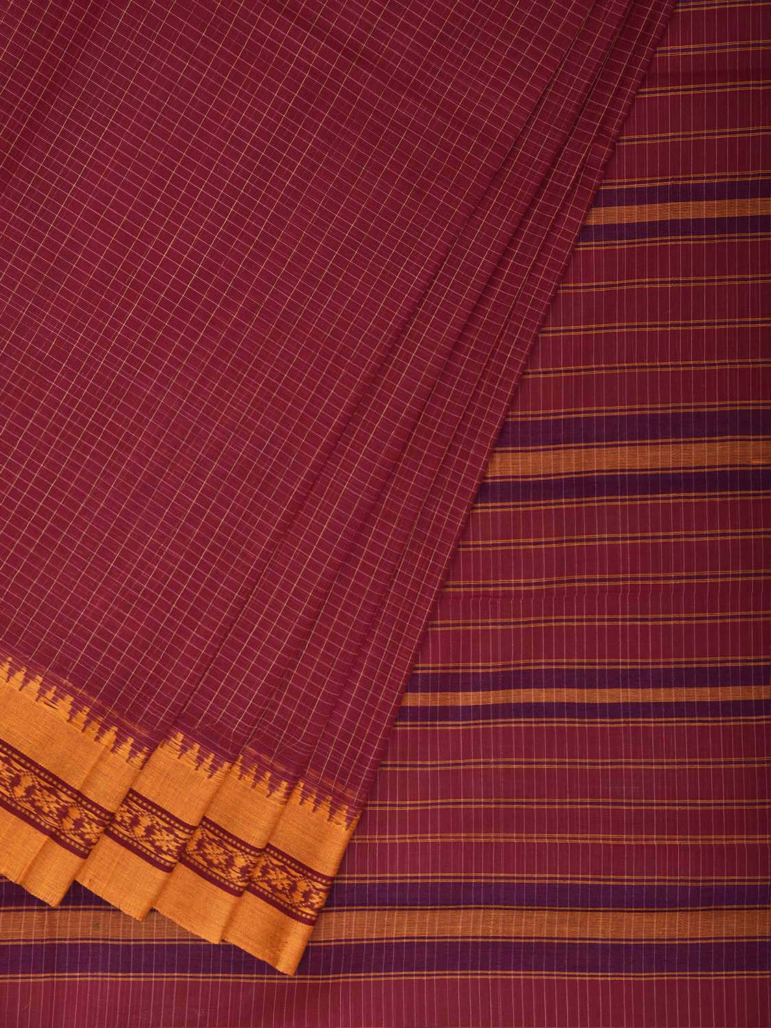 Red and Yellow Narayanpet Cotton Handloom Saree with Checks Design No Blouse np1468