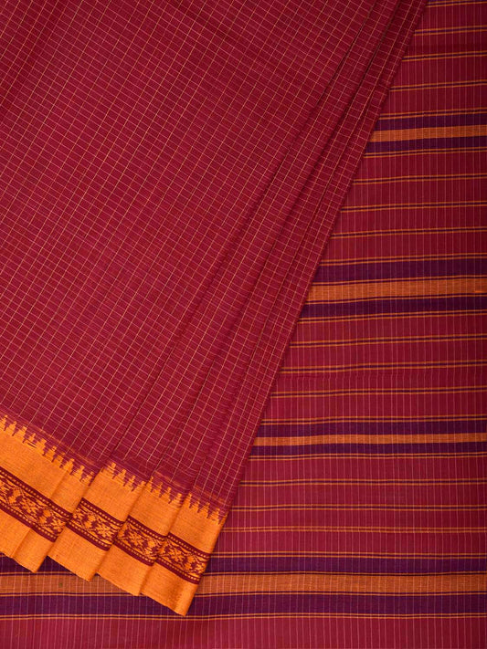Red and Yellow Narayanpet Cotton Handloom Saree with Checks Design No Blouse np1468