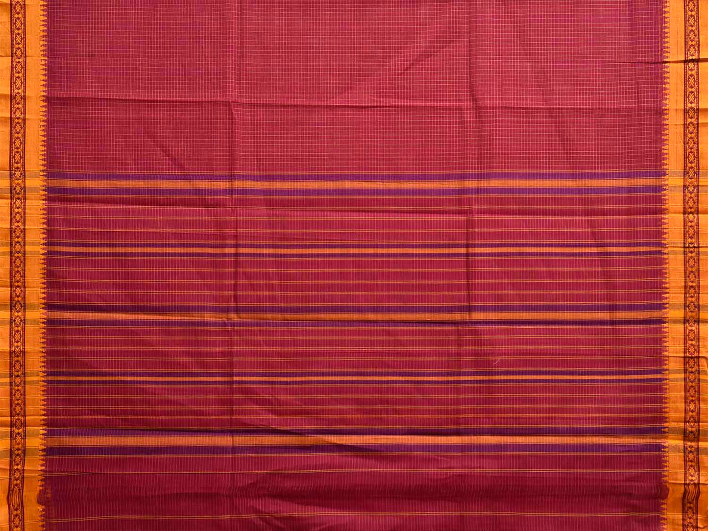 Red and Yellow Narayanpet Cotton Handloom Saree with Checks Design No Blouse np1468